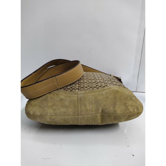 Coach Signature Brown Canvas Suede Leather Trim Zipper Crossbody Shoulder Bag - Picture 6 of 11